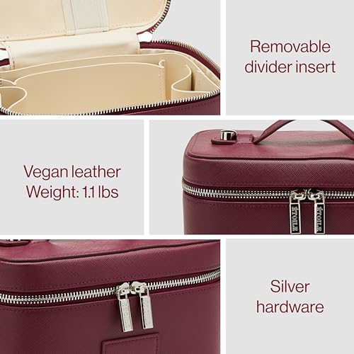 ETOILE Mini Vanity Case Burgundy Stylish Travel Makeup Bag Organizer With Removable Dividers - Image 3