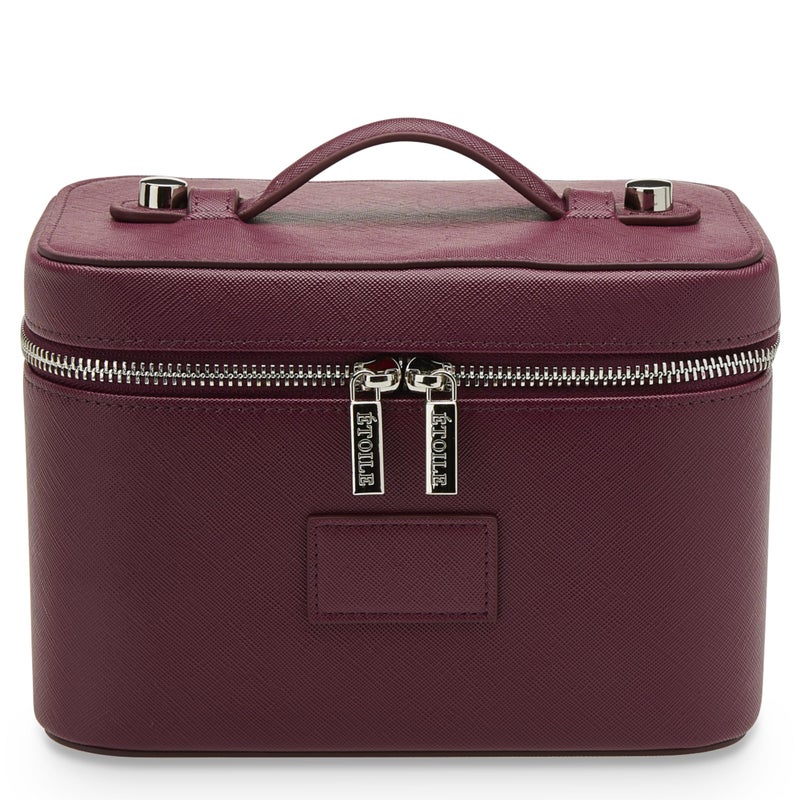 ETOILE Mini Vanity Case Burgundy Stylish Travel Makeup Bag Organizer With Removable Dividers - Image 2