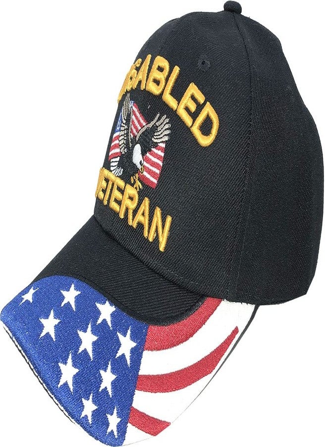 AborenCo U.S. Army Baseball Caps Hats | Military Veterans Apparel | 3D Embroidered | Adjustable (Disabled Veteran with US Flag and Eagle) Black - Image 2