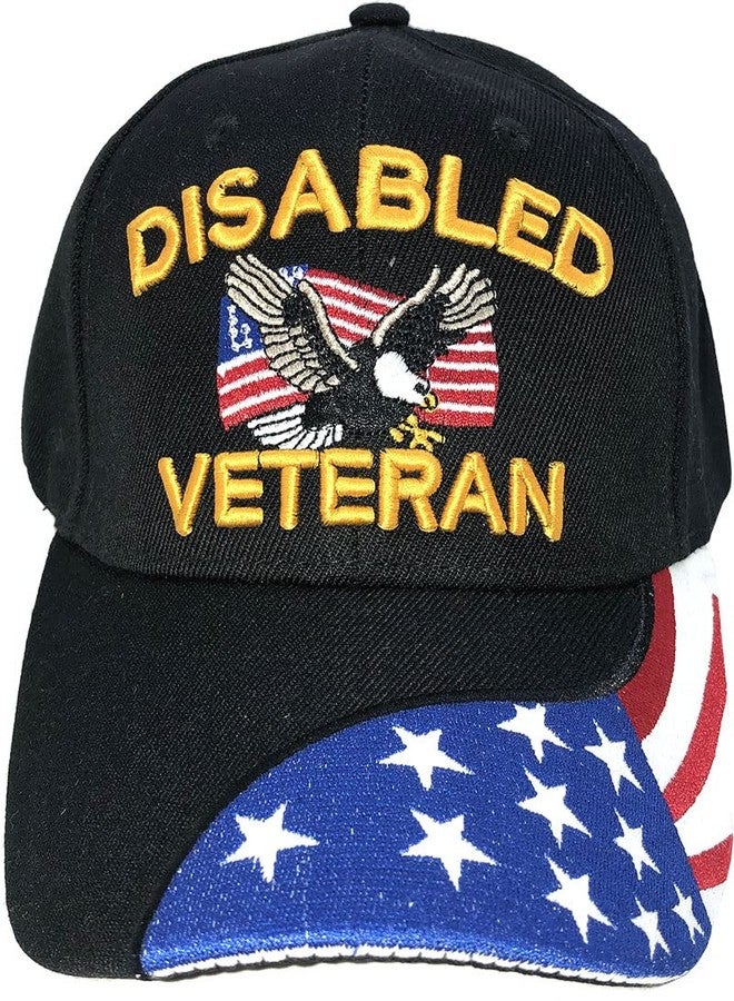 AborenCo U.S. Army Baseball Caps Hats | Military Veterans Apparel | 3D Embroidered | Adjustable (Disabled Veteran with US Flag and Eagle) Black - Image 1