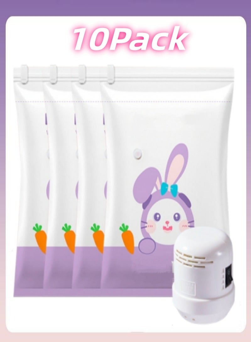 Kuqibao 10Pack Premium Vacuum Storage Bags with Electric Pump of Reusable Compression Bags, Double Zip Seal Special-Grip Clip,Travel Vacuum Sealer Bags, Rapid Vacuum for Clothes, Mattress, Blanket, Pillows Compression and Travelling(2Jumbo,2Large,3Medium,3Small) - Image 1