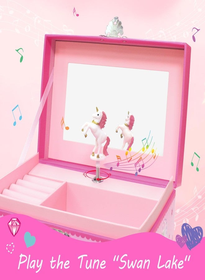 GINMLYDA Horse Musical Jewelry Box for Girls, Kids Music Box with Spinning Unicorn Kids Jewelry Organizer with Drawer 7 x 4.7 x 3.9 in Birthday Gift for Little Girls Age 3 4 5 6 7 8 9 - Pink - Image 2