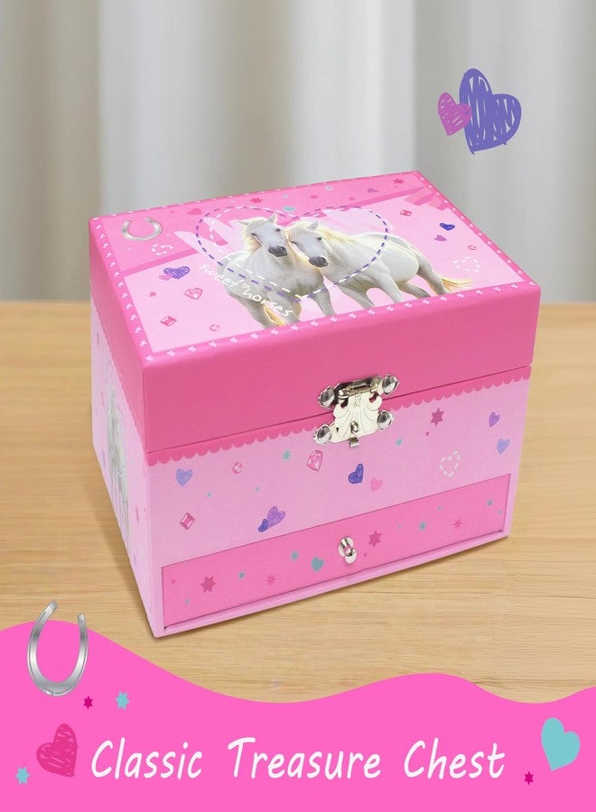 GINMLYDA Horse Musical Jewelry Box for Girls, Kids Music Box with Spinning Unicorn Kids Jewelry Organizer with Drawer 7 x 4.7 x 3.9 in Birthday Gift for Little Girls Age 3 4 5 6 7 8 9 - Pink - Image 4