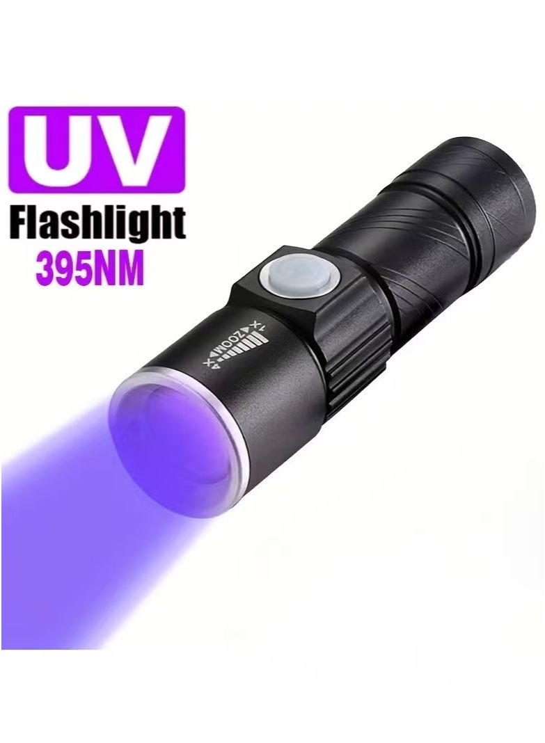 Rechargeable Zoomable UV Flashlight Black Light 395nm, UV Flashlight Detector for Pet Urine Stains, Resin Curing.  - Image 1