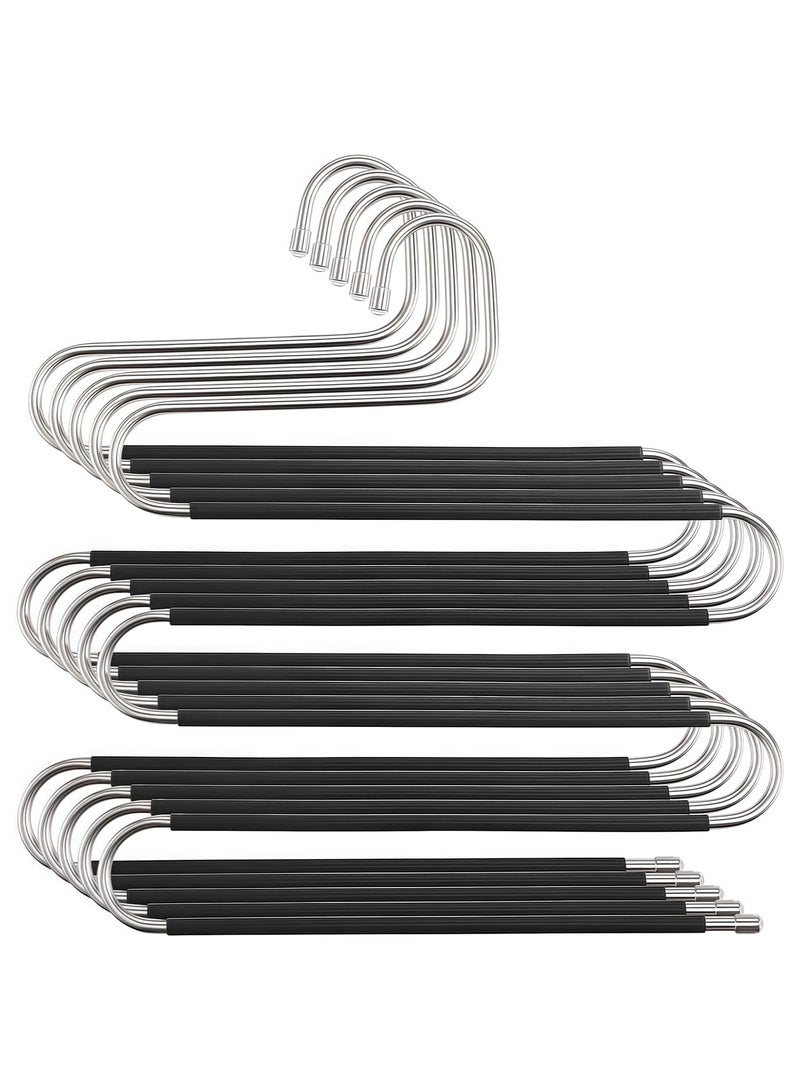 LEDIN Pants Hangers, S Shaped Non Slip Space Saving Hangers Clothes Trouser Hangers Stainless Steel Metal Multilayer Clothes Hanger Closet Storage for Pants Jeans Shirts Scarfs Ties (5 Packs)  - Image 1