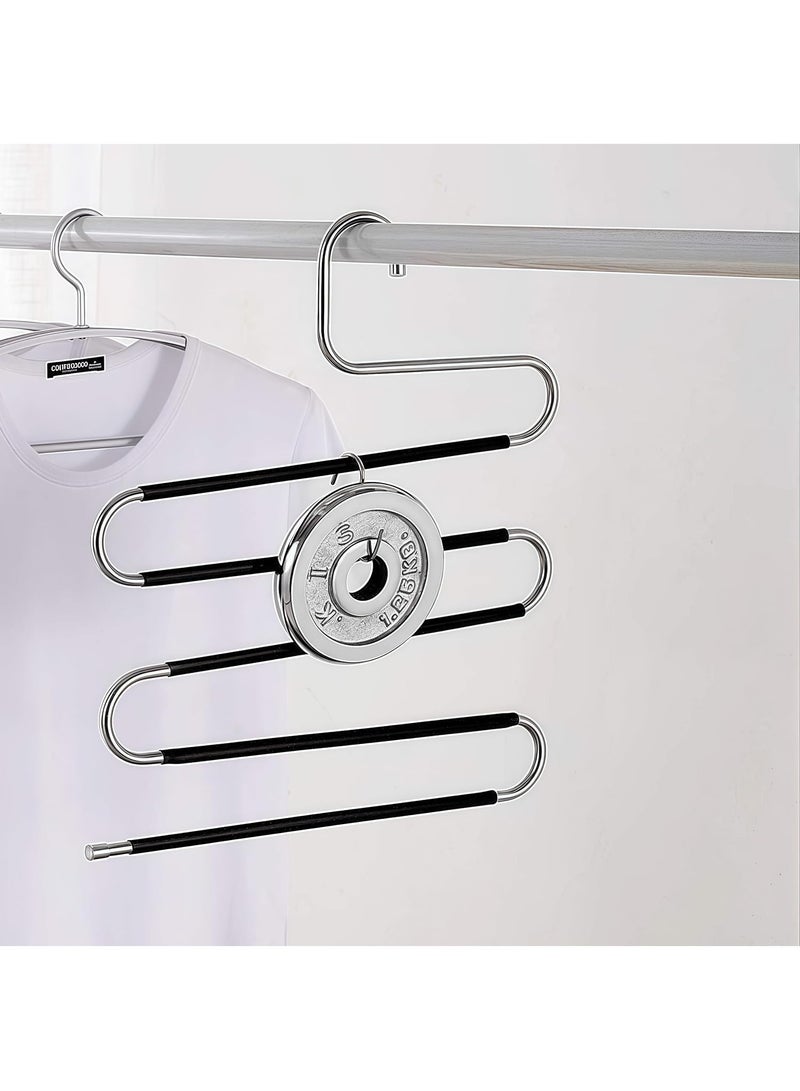LEDIN Pants Hangers, S Shaped Non Slip Space Saving Hangers Clothes Trouser Hangers Stainless Steel Metal Multilayer Clothes Hanger Closet Storage for Pants Jeans Shirts Scarfs Ties (5 Packs)  - Image 4