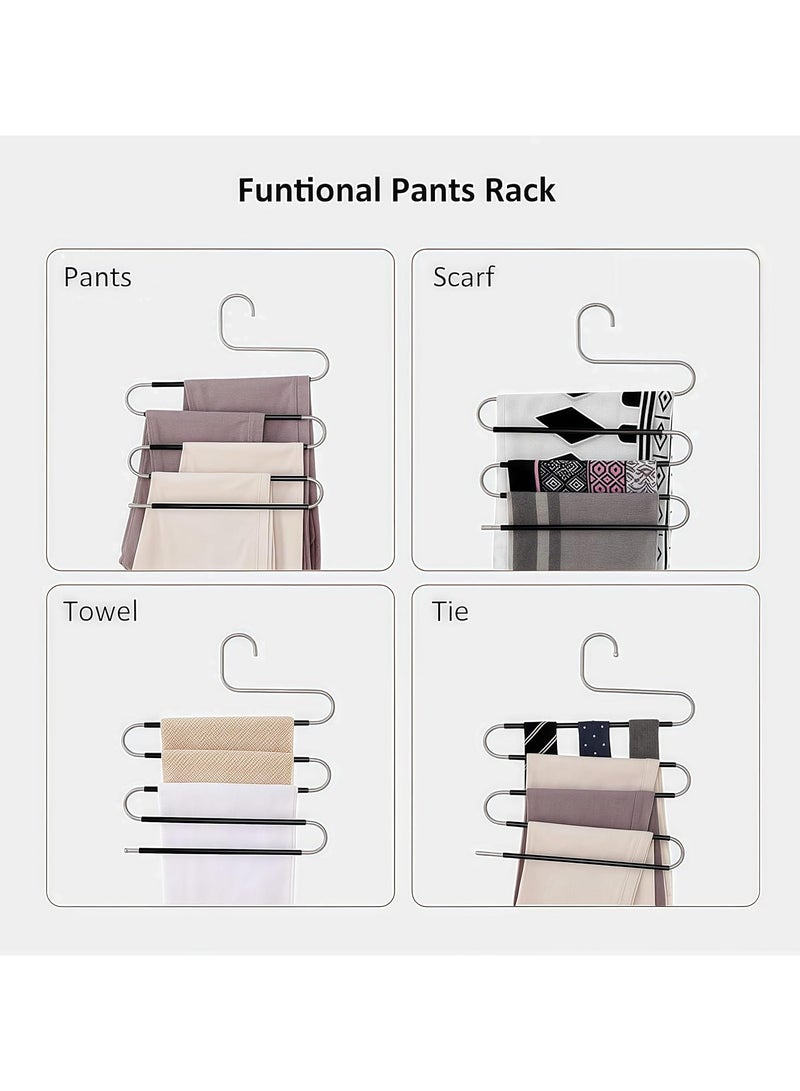 LEDIN Pants Hangers, S Shaped Non Slip Space Saving Hangers Clothes Trouser Hangers Stainless Steel Metal Multilayer Clothes Hanger Closet Storage for Pants Jeans Shirts Scarfs Ties (5 Packs)  - Image 5