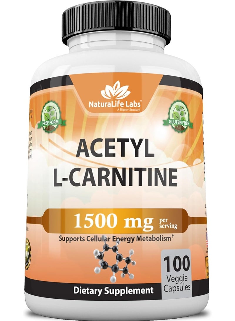 NaturaLife Labs Acetyl L-Carnitine, 1500mg - 100 Veggie Capsules - Image 1