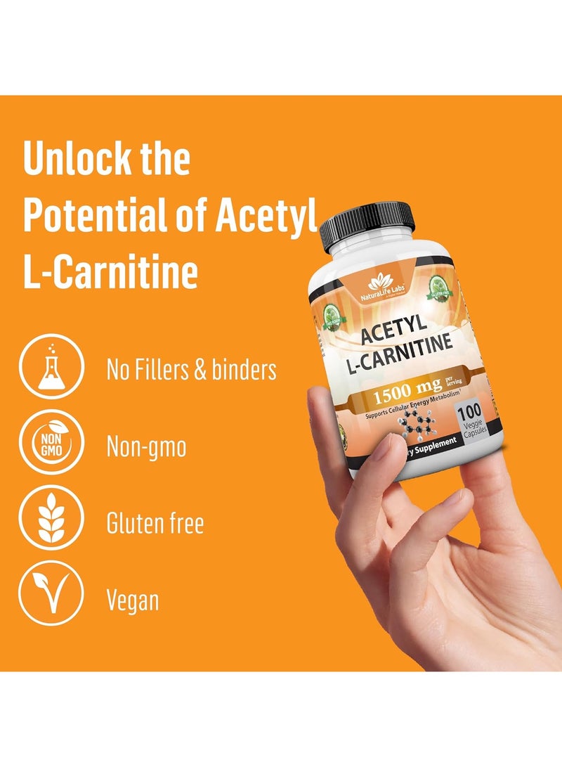 NaturaLife Labs Acetyl L-Carnitine, 1500mg - 100 Veggie Capsules - Image 4