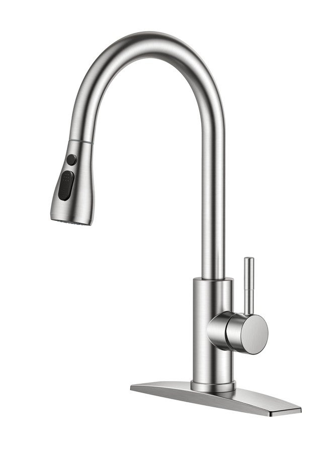 FORIOUS Kitchen Faucet with Pull Down Sprayer Brushed Nickel, High Arc Single Handle Kitchen Sink Faucet with Deck Plate, Commercial Modern rv Stainless Steel Kitchen Faucets, Grifos De Cocina - Image 1