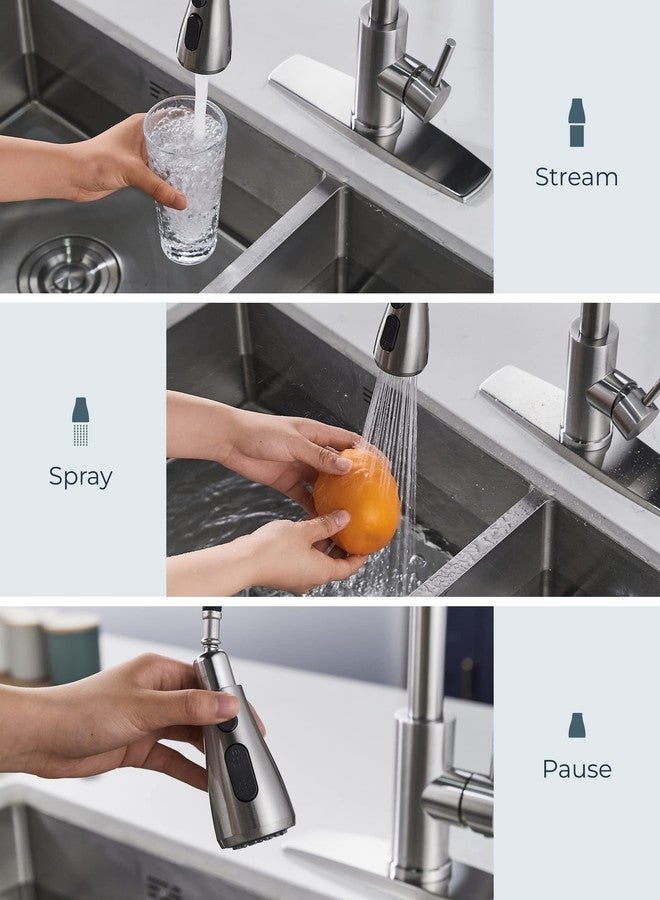 FORIOUS Kitchen Faucet with Pull Down Sprayer Brushed Nickel, High Arc Single Handle Kitchen Sink Faucet with Deck Plate, Commercial Modern rv Stainless Steel Kitchen Faucets, Grifos De Cocina - Image 3