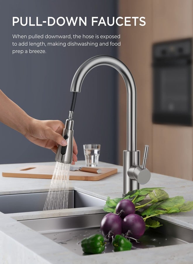 FORIOUS Kitchen Faucet with Pull Down Sprayer Brushed Nickel, High Arc Single Handle Kitchen Sink Faucet with Deck Plate, Commercial Modern rv Stainless Steel Kitchen Faucets, Grifos De Cocina - Image 2