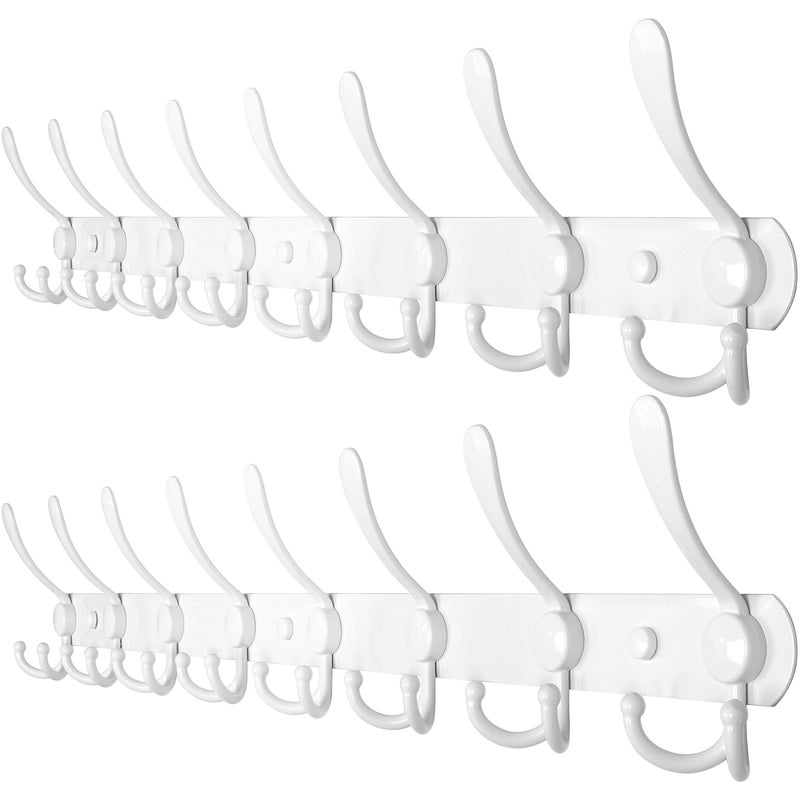 WEBI Coat Rack Wall Mount Long8 Tri Hooks for Hanging Coats30 inch Hook RackHook RailCoat Hanger Wall Mount for ClothesJacketHatsWhite2 Packs