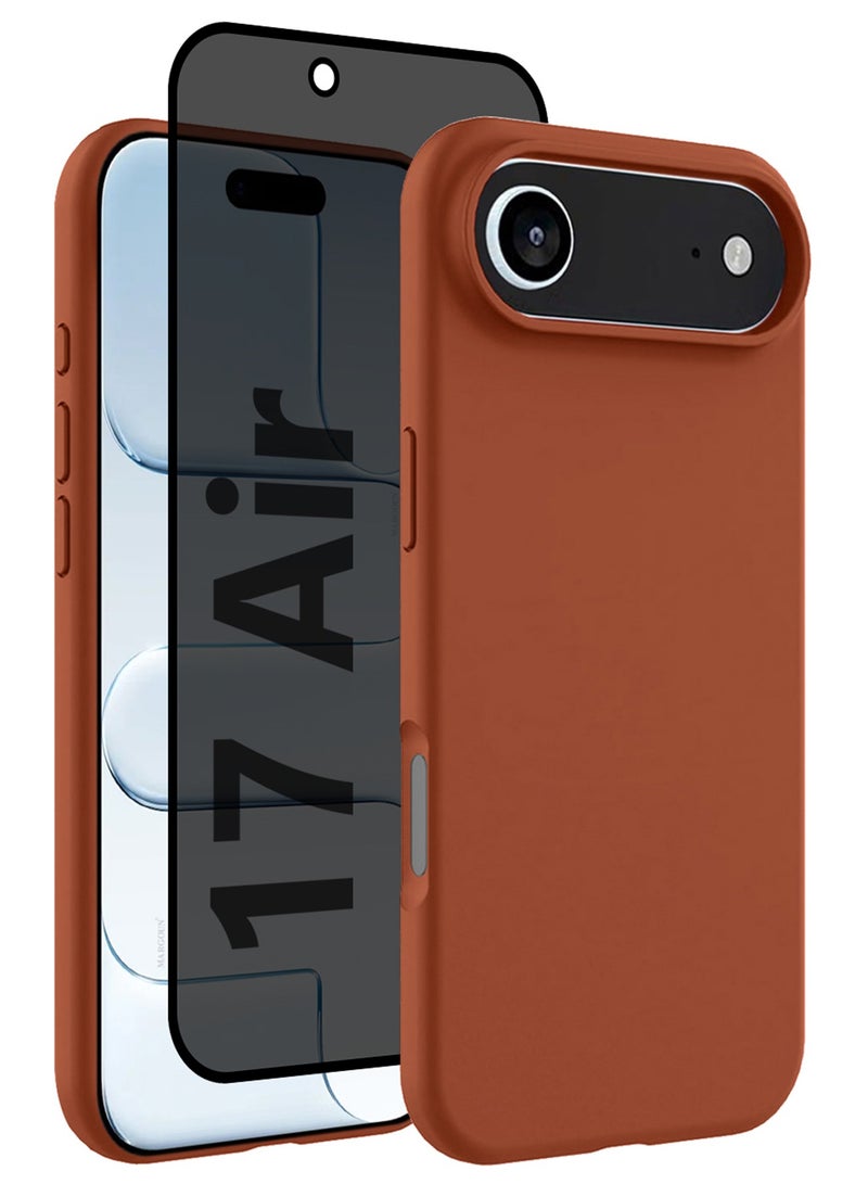 CATANES 2 Packs Silicone Protective Phone Case for iPhone 17 Air , Soft Anti-Scratch Microfiber Lining Ultra Slim Drop Protection Phone Cover with Privacy Screen Protector - Windsor Brown - Image 1