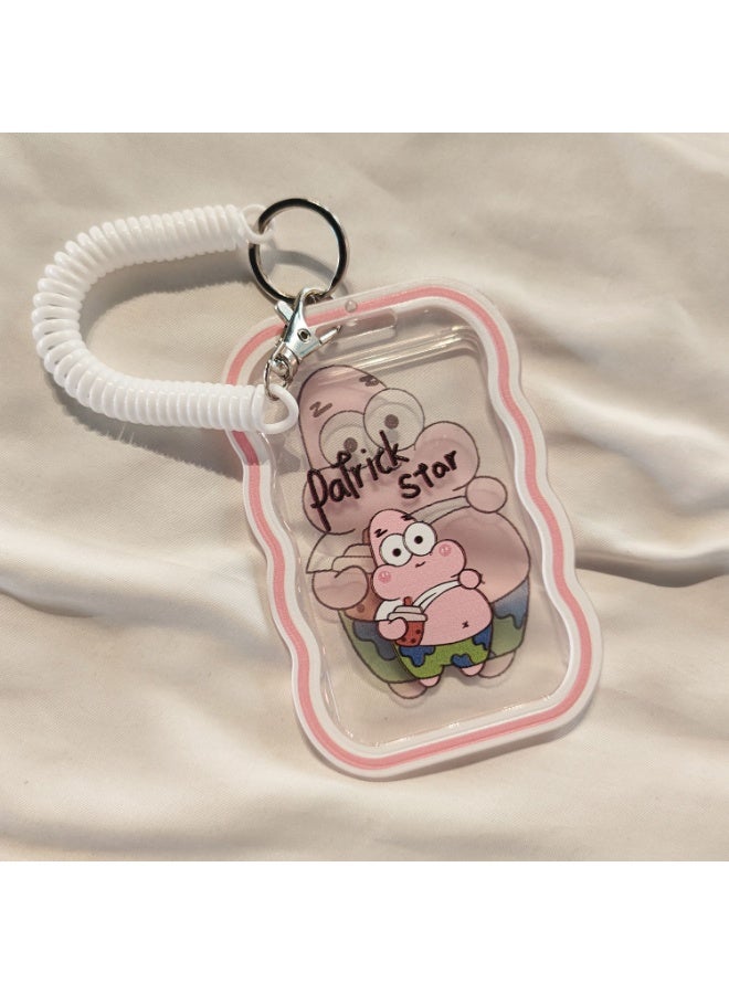 NIBEMINENT 1 - Piece Milk Tea SpongeBob Kpop Photo Card Holder Pendant Key Chain ID Badge Holder ID Card Holder Photo Card Protector for School ID Office ID Access Card for Women Girls