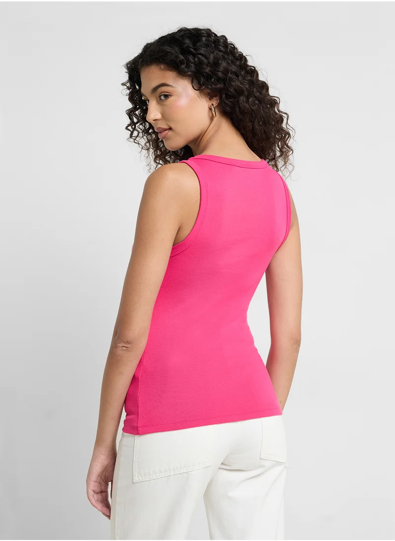 هوجو Ribbed cotton-blend tank top with embroidered stacked logo