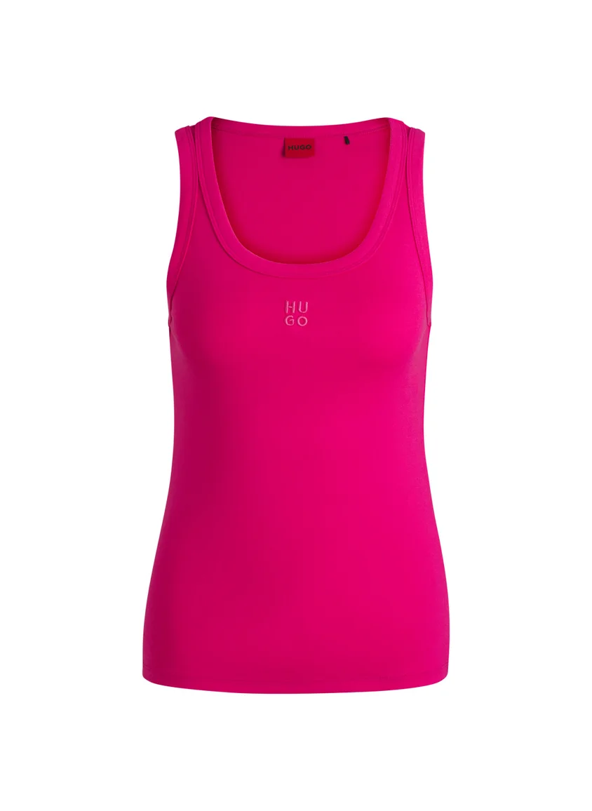 HUGO Ribbed cotton-blend tank top with embroidered stacked logo