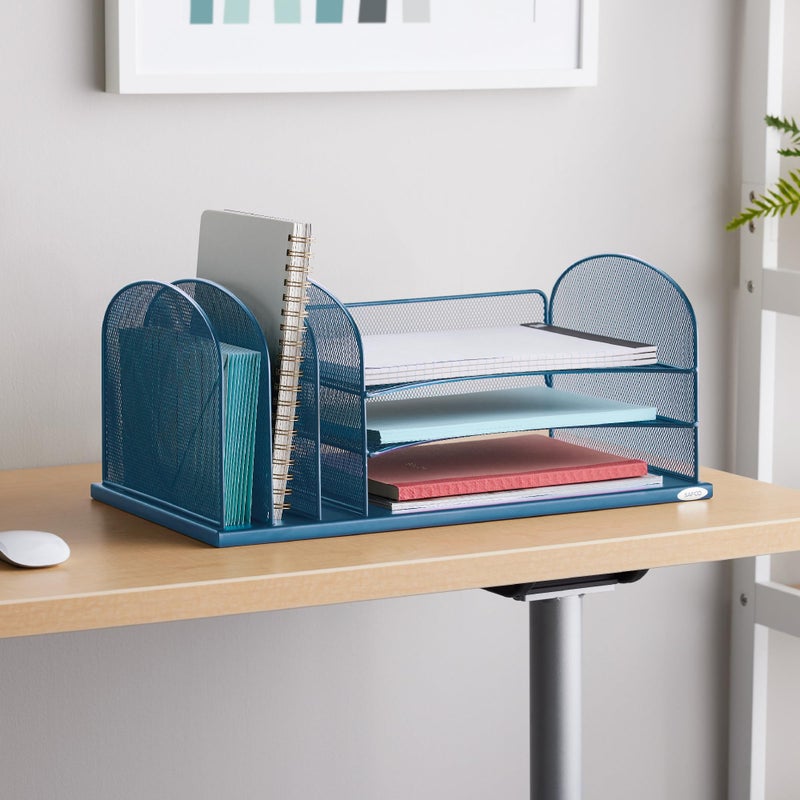 Safco Onyx Mesh 3 Sorter, 3 Tray Desktop Organizer | Durable Steel Mesh & Powder Coat Finish | Home, Office & Classroom Desktop Organization | 19.5"W x 11.5"D x 8.25"H | For Office, Home, Mailrooms - Image 2
