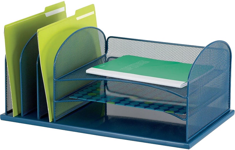 Safco Onyx Mesh 3 Sorter, 3 Tray Desktop Organizer | Durable Steel Mesh & Powder Coat Finish | Home, Office & Classroom Desktop Organization | 19.5"W x 11.5"D x 8.25"H | For Office, Home, Mailrooms - Image 1
