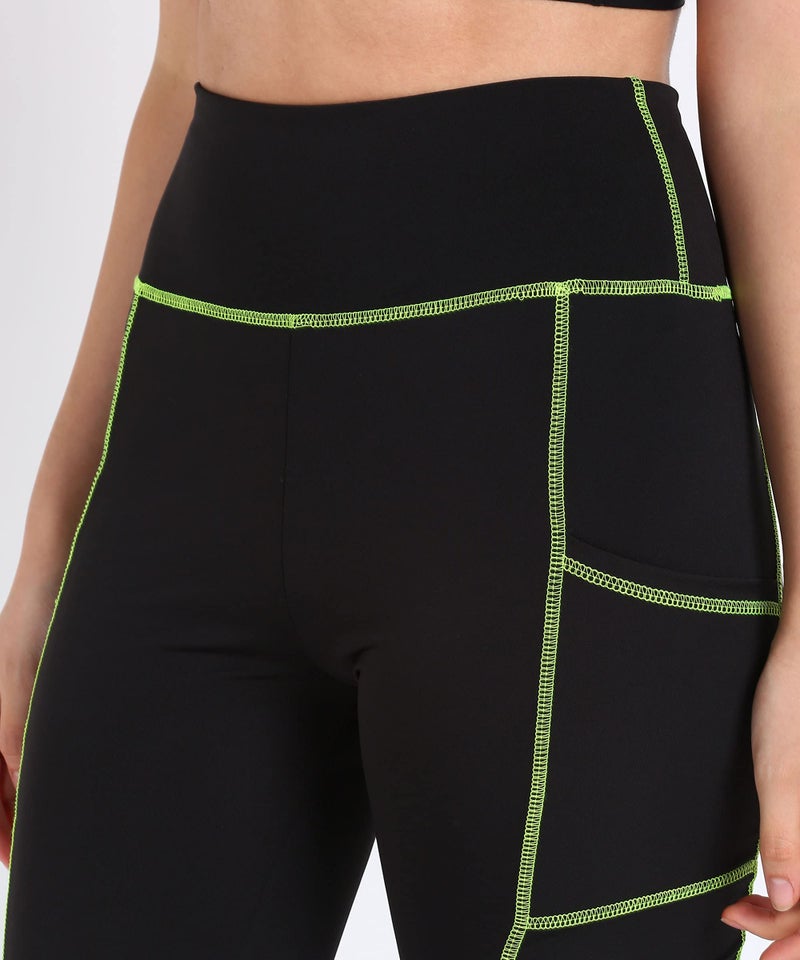 Rock Paper Scissors Women's Skinny Fit Polyester Blend Leggings (ONSWG-TIGHTS-TW-BLAKGREEN-XL_Black, Neon Green_XL) | Rise Style: High Rise - Image 5