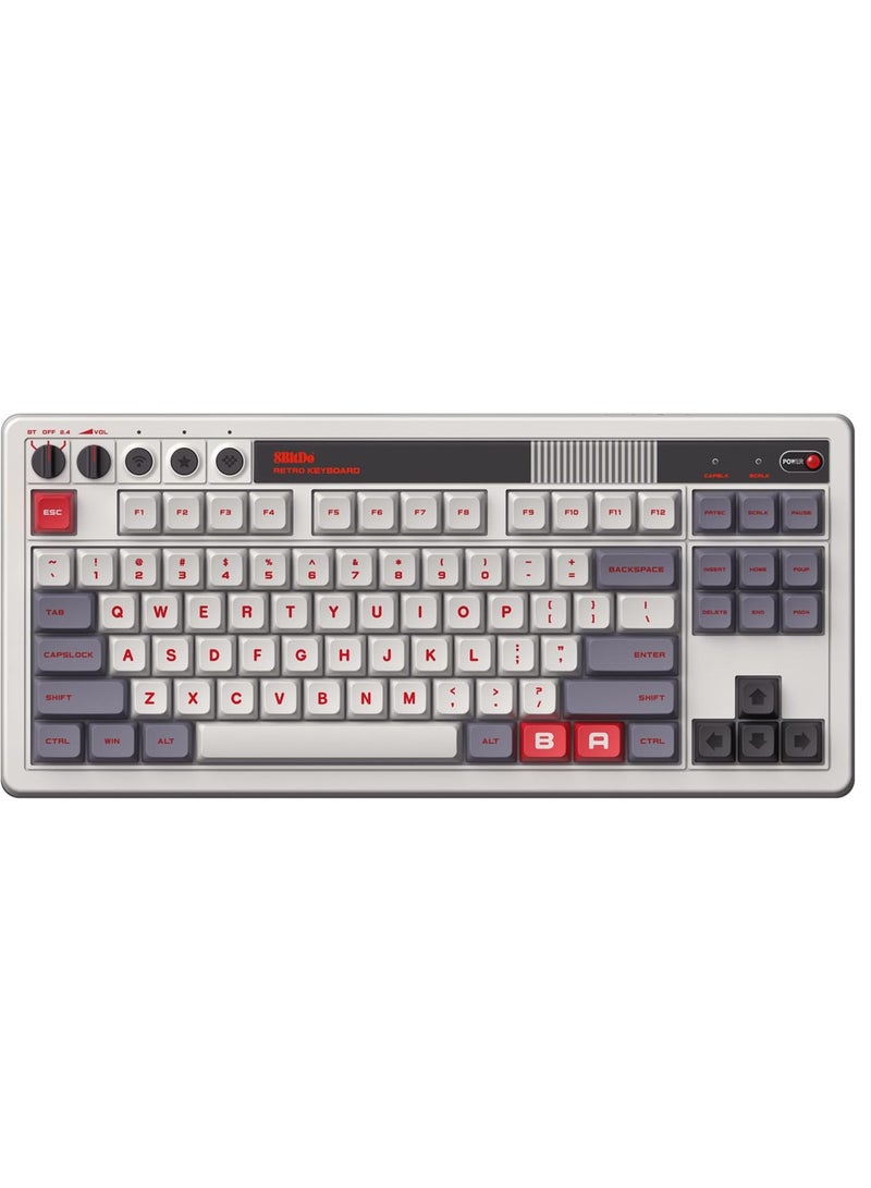 8Bitdo Retro Mechanical Keyboard, Bluetooth/2.4G/USB-C Hot Swappable Gaming Keyboard with 87 Keys, Dual Super Programmable Buttons for Windows and Android - (N Edition)