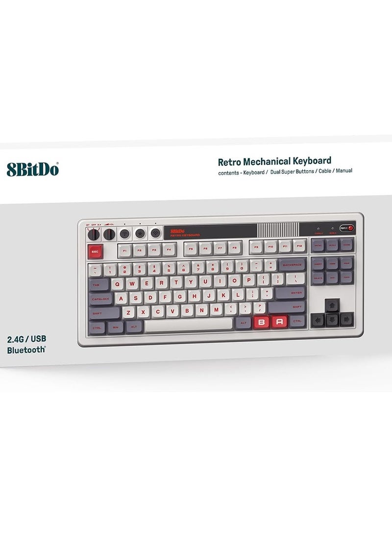 8Bitdo Retro Mechanical Keyboard, Bluetooth/2.4G/USB-C Hot Swappable Gaming Keyboard with 87 Keys, Dual Super Programmable Buttons for Windows and Android - (N Edition)