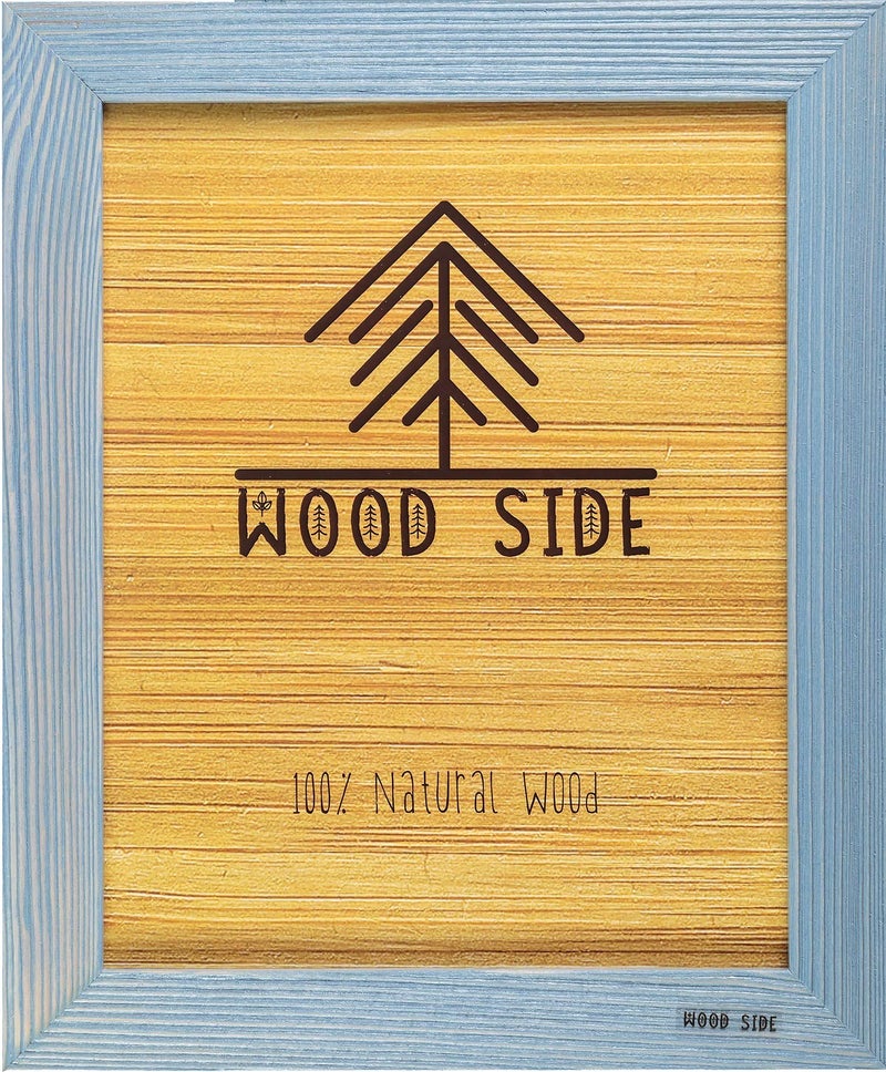 Woodside Rustic Wooden Picture Frame 11x14100 Natural Solid Eco Distressed Wood for Wall Mounting Photo Frame  Blue - Image 1