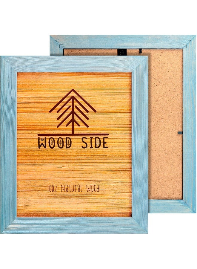 Woodside Rustic Wooden Picture Frame 11x14100 Natural Solid Eco Distressed Wood for Wall Mounting Photo Frame  Blue - Image 2