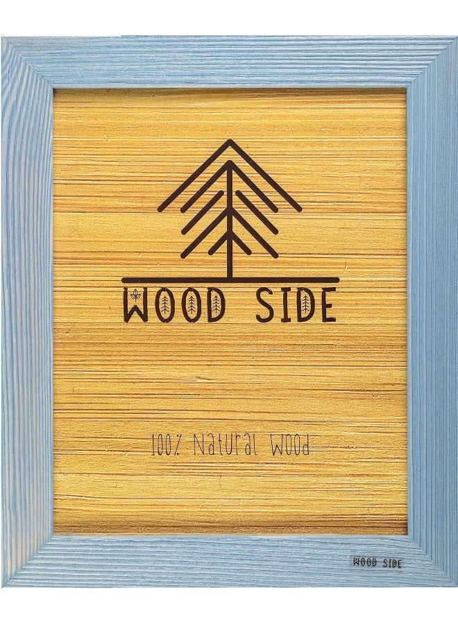 Woodside Rustic Wooden Picture Frame 11x14100 Natural Solid Eco Distressed Wood for Wall Mounting Photo Frame  Blue - Image 3