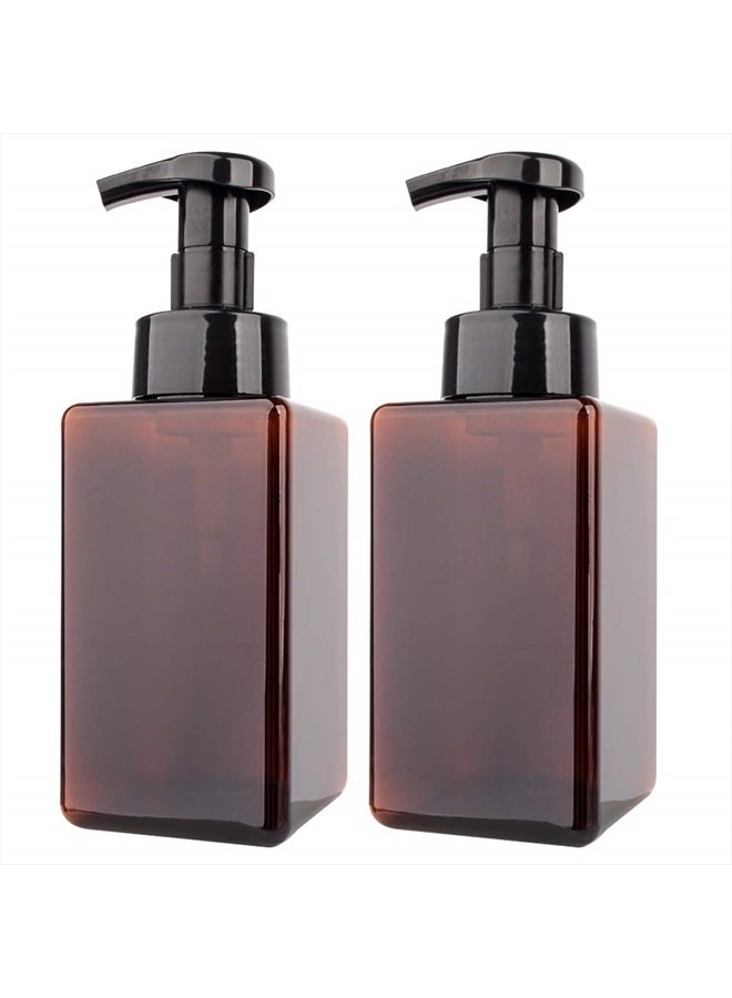 rejomiik 2 Pack Foaming Soap Dispenser 15oz Refillable Foam Liquid Hand Soap Empty Plastic Pump Bottle Container for Bathroom Vanities, Kitchen Sink, Hospital, Clinic, Amber Brown 450ml - Image 1