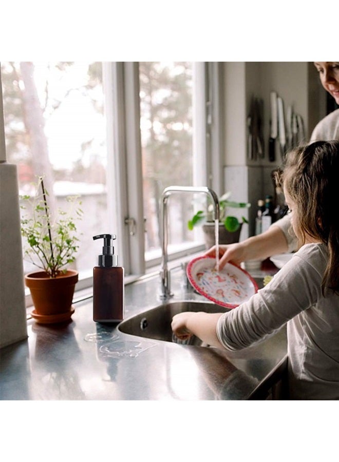 rejomiik 2 Pack Foaming Soap Dispenser 15oz Refillable Foam Liquid Hand Soap Empty Plastic Pump Bottle Container for Bathroom Vanities, Kitchen Sink, Hospital, Clinic, Amber Brown 450ml - Image 2