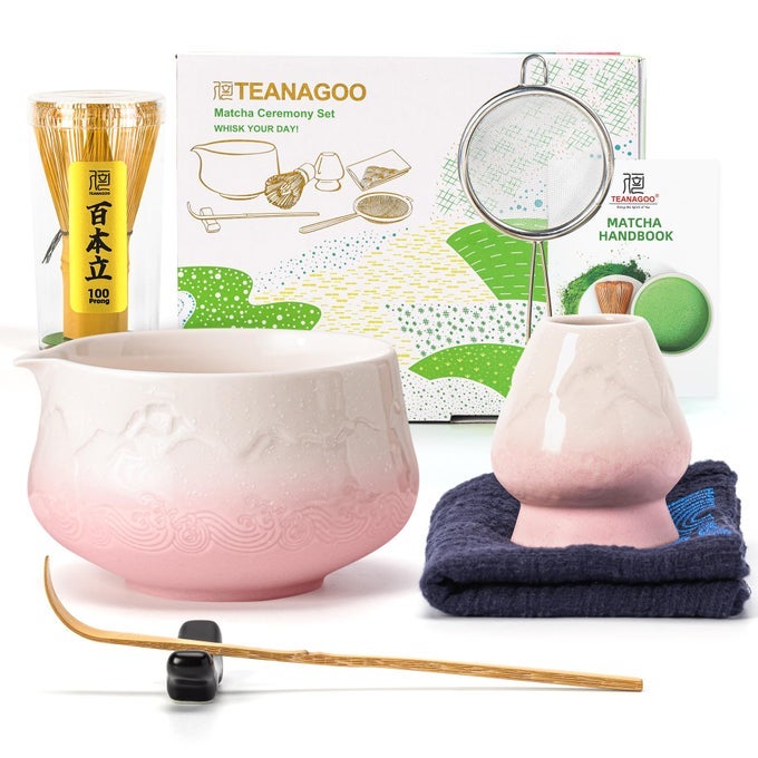 7 PCS MATCHA WHISK SET PINK MATCHA SET CEREMONY MATCHA POWDER KITMATCHA TEA SET FOR MAKING LATTEMATCHA WHISK SET AND BOWL WITH SCOOPSIFTERFUJI DESIGN CERAMIC BOWLGIFT FOR MATCHA LOVERS