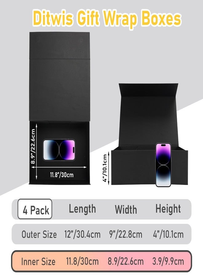 Ditwis 4 Pack 12x9x4 Black Magnetic Gift Box - Image 2