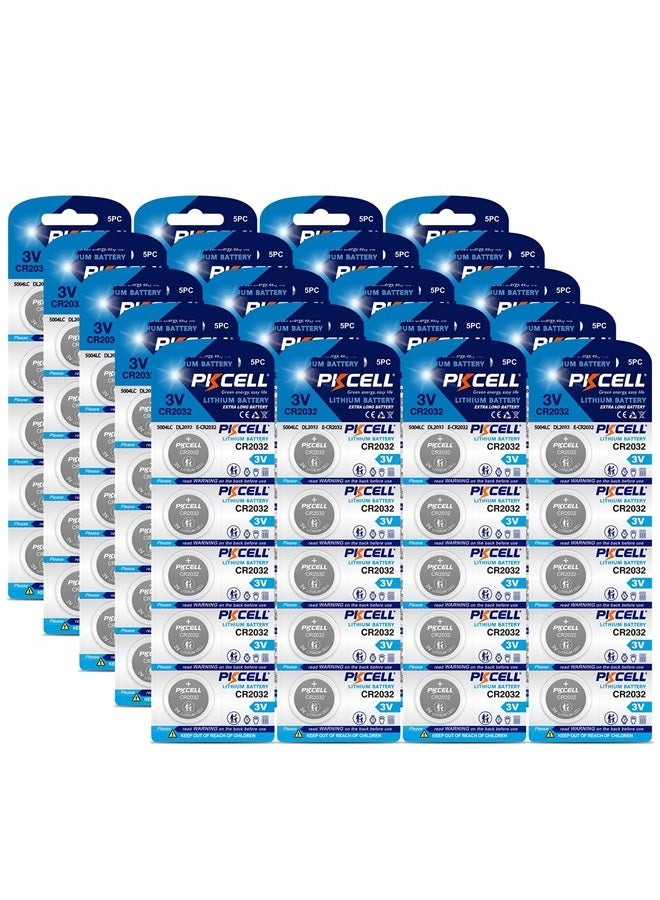 PKCELL 2032 بطارية 3 فولت، بطارية ليثيوم 3 فولت CR2032، بطارية ساعة 2032، 100 عدّاد - Image 1