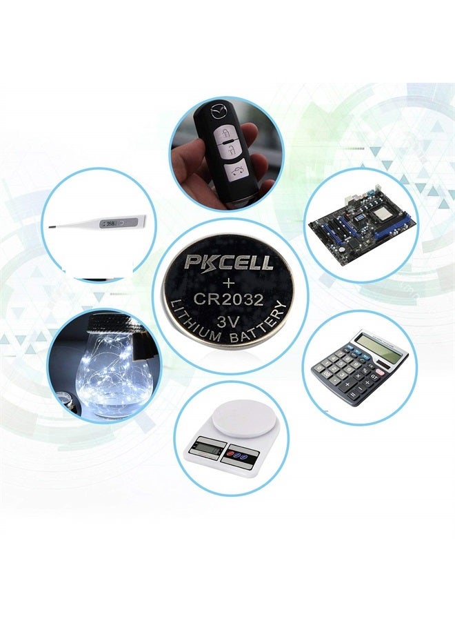 PKCELL 2032 بطارية 3 فولت، بطارية ليثيوم 3 فولت CR2032، بطارية ساعة 2032، 100 عدّاد - Image 4