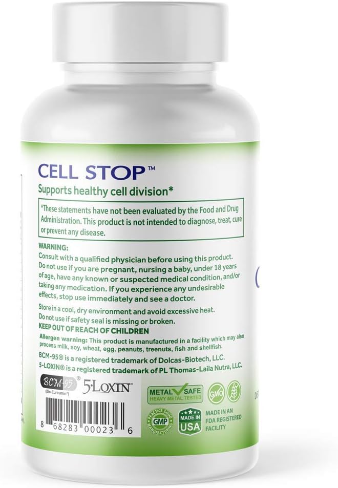 Optimal Health Knowledge CELL STOP  Powerful Cell Division Support Propriety Blend includes Curcumin Green Tea Reishi Mushroom Turkey Tail Mushroom Broccoli Extract 1316 Beta Glucan and Others  120 Veggie Capsules - Image 3