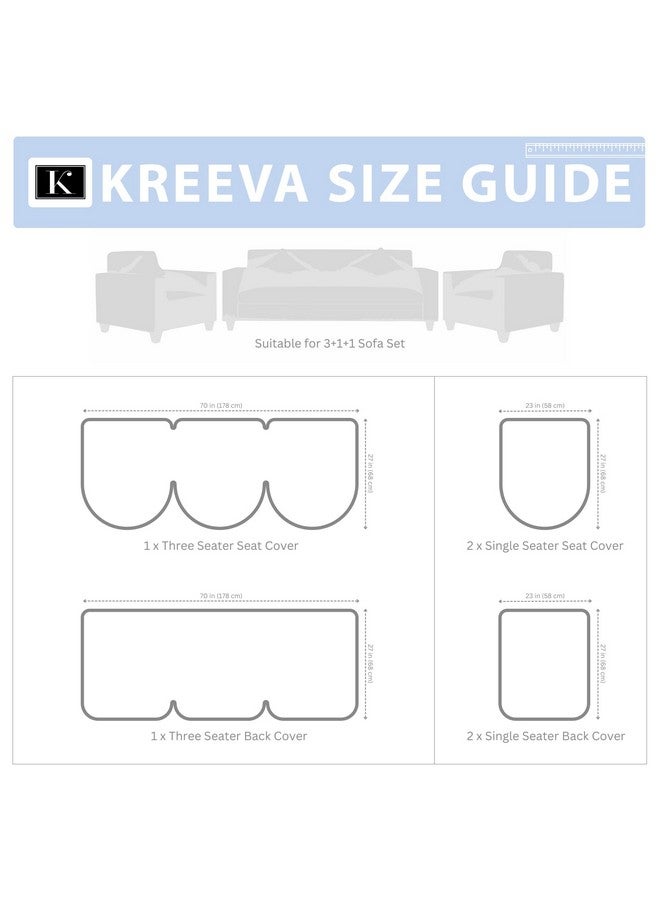 KREEVA Velvet Chenille Sofa Cover | for 5 Seater (3+1+1) Sofa | (Florida Firozi, 6 Piece Set) | Sofa Slipcovers - Image 5