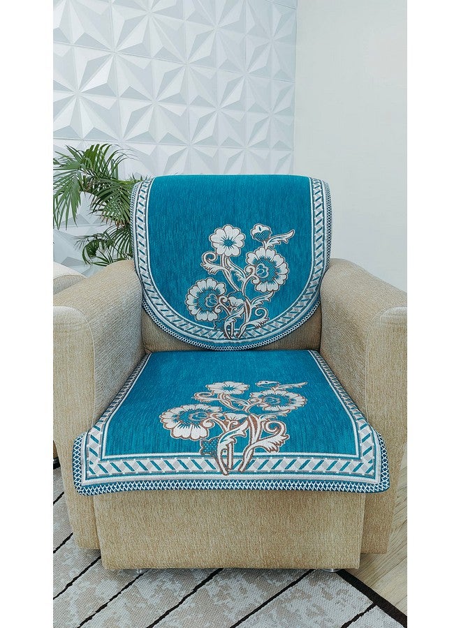 KREEVA Velvet Chenille Sofa Cover | for 5 Seater (3+1+1) Sofa | (Florida Firozi, 6 Piece Set) | Sofa Slipcovers - Image 2