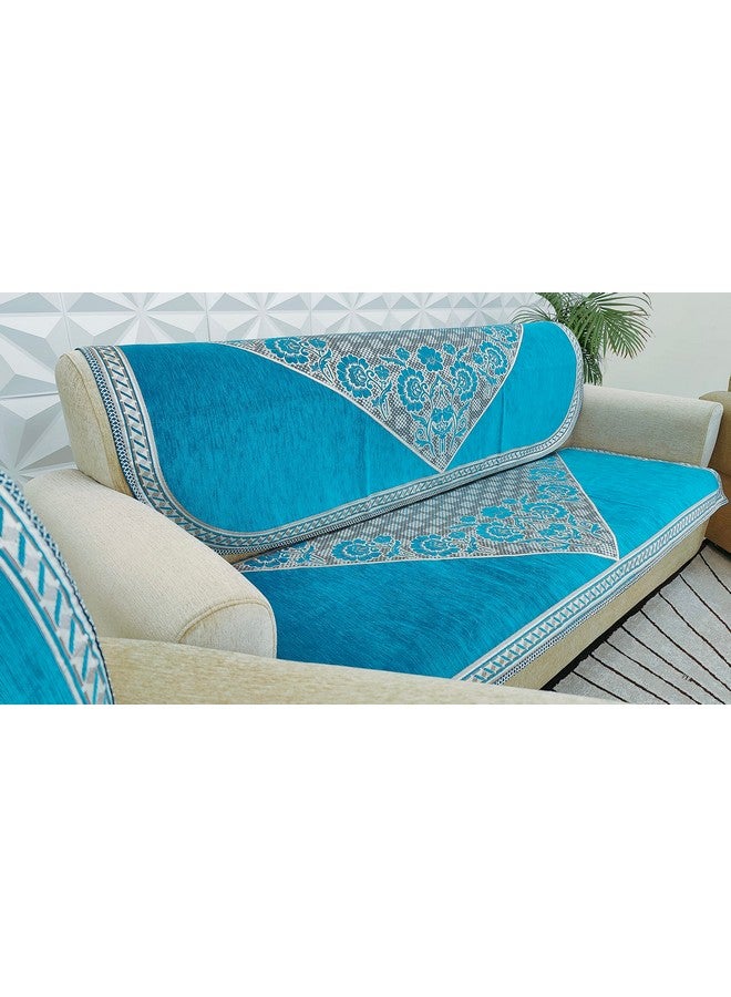 KREEVA Velvet Chenille Sofa Cover | for 5 Seater (3+1+1) Sofa | (Florida Firozi, 6 Piece Set) | Sofa Slipcovers - Image 3