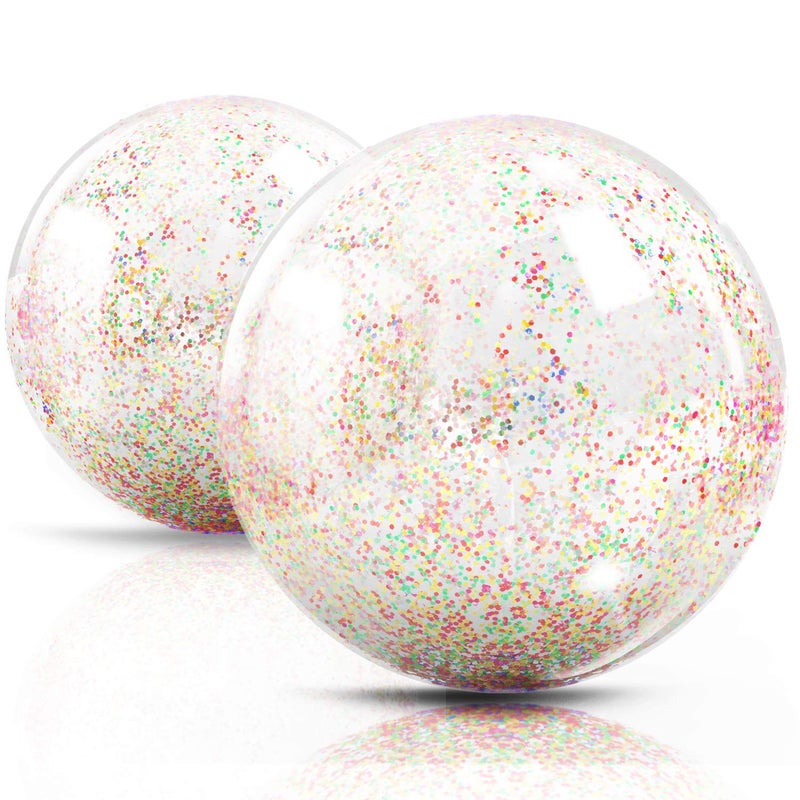 Novelty Place Inflatable Clear Sports Beach Balls with Rainbow Sequin Glitter Confetti Summer Beach Pool Party Toy Volleyball Soccer Game More 2 Pcs Giant Value Pack 16 in 12 in - Image 2
