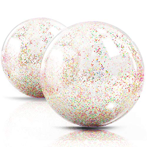 Novelty Place Inflatable Clear Sports Beach Balls with Rainbow Sequin Glitter Confetti Summer Beach Pool Party Toy Volleyball Soccer Game More 2 Pcs Giant Value Pack 16 in 12 in - Image 1