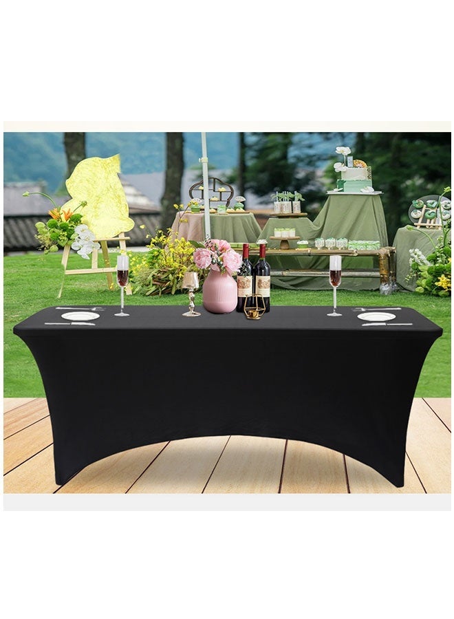 6FT Black Spandex Tablecloth, Rectangle Elastic Tablecloths, Wrinkle Resistant Fitted Table Cover, Tight Patio Table Protector, Folding Stretchy Table Covers, Washable Table Cloth for Outdoor Event Parties Weddings Birthday Banquet Baby Shower - Image 4