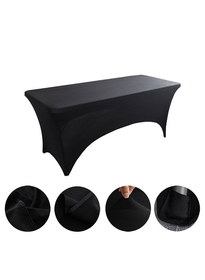 6FT Black Spandex Tablecloth, Rectangle Elastic Tablecloths, Wrinkle Resistant Fitted Table Cover, Tight Patio Table Protector, Folding Stretchy Table Covers, Washable Table Cloth for Outdoor Event Parties Weddings Birthday Banquet Baby Shower - Image 1