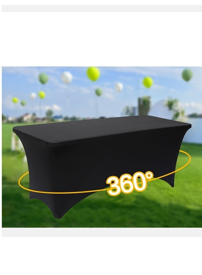 6FT Black Spandex Tablecloth, Rectangle Elastic Tablecloths, Wrinkle Resistant Fitted Table Cover, Tight Patio Table Protector, Folding Stretchy Table Covers, Washable Table Cloth for Outdoor Event Parties Weddings Birthday Banquet Baby Shower - Image 3