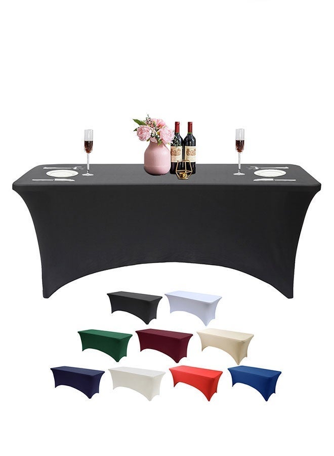 6FT Black Spandex Tablecloth, Rectangle Elastic Tablecloths, Wrinkle Resistant Fitted Table Cover, Tight Patio Table Protector, Folding Stretchy Table Covers, Washable Table Cloth for Outdoor Event Parties Weddings Birthday Banquet Baby Shower - Image 2