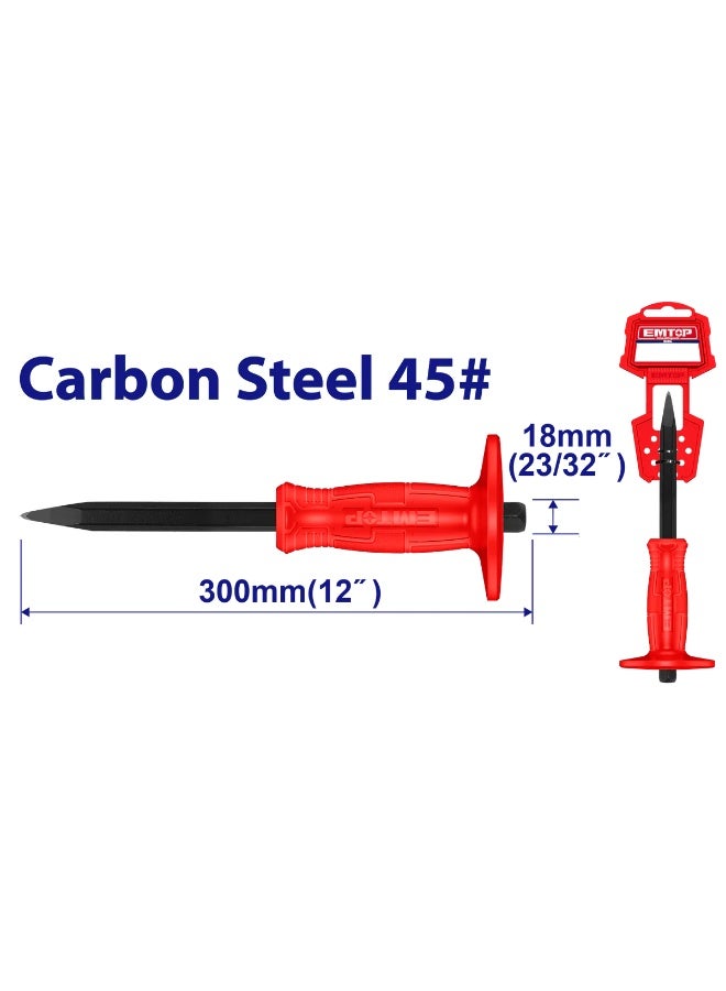 EMTOP Hand Chisel, 12 in (300 mm), with rubber grip, designed for precision nail driving and removal in construction and carpentry work. - Image 3
