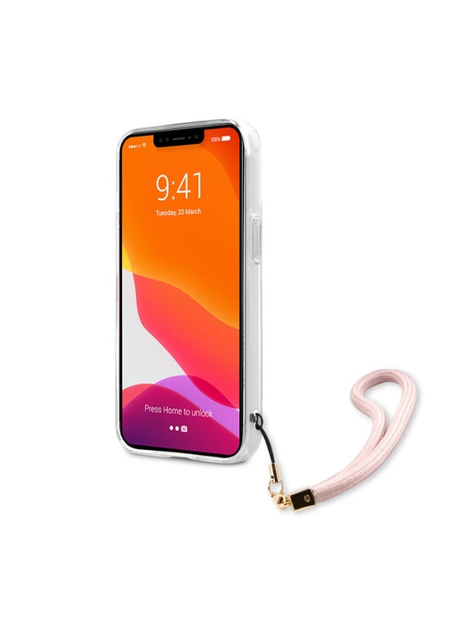 GUESS iPhone 13 Pro PC/TPU Case Marble Design and Stripe with Nylon Strap, Anti-Scratch, Easy Access to All Ports & Shock Absorption, Suitable with Wireless Charging - Pink - Image 5