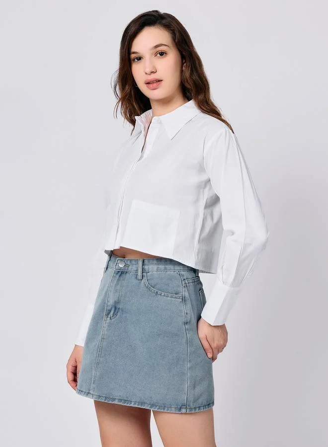 أوجيدر بلوزة قطن قصيرة سادة بشريط ازرار مخفي