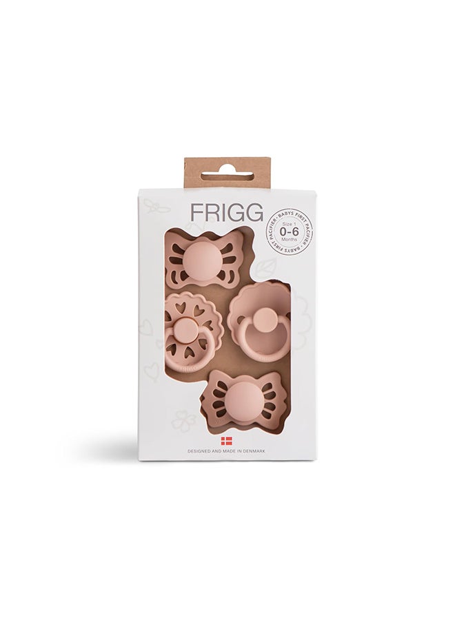 FRIGG Baby's First Pacifier 4-pack - Floral heart - Blush 0-6M - Size 1 - Image 1