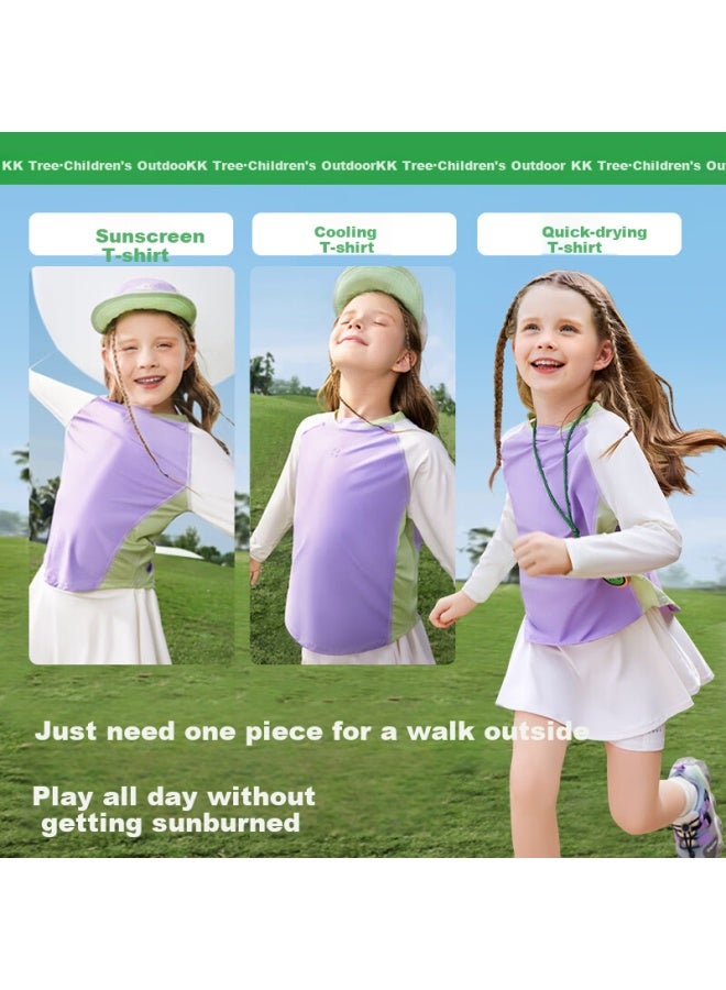 Kocotree Kk Tree Children's Sun Protection Clothing Summer Thin Uv Protection Long Sleeve Breathable Color-block Cool Feeling Top Twilight Purple 150 - Image 2